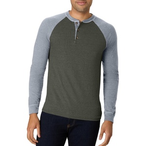 Hanes Mens T-Shirts, Men’s Beefyt Henley Shirts, Men’s Cotton Long Sleeve Shirts(Camouflage Green/Oxford Gray)