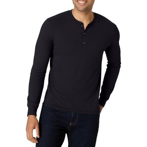 Hanes Originals Men’s Tri-Blend Long Sleeve Henley T-Shirt, Lightweight Long Sleeve Tee(Black)